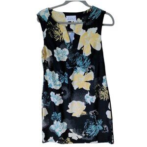 She Wished Hawaiian Tropical Dress Medium Black Blue Yellow Beach Vacation